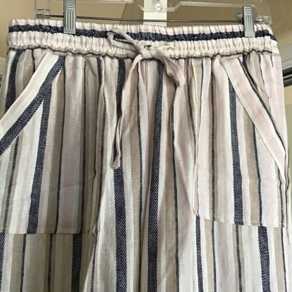 Marissa Olivia Pants Cream Multi Striped Linen Blend Wide Leg Pull On Sz M - Picture 2 of 3